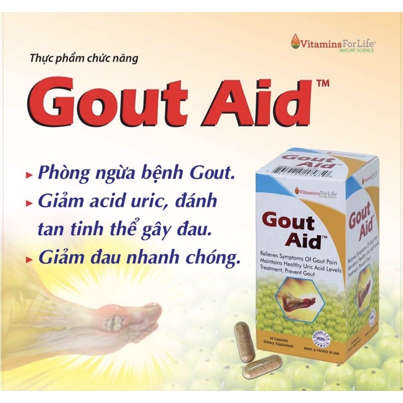 GOUT AID - Mỹ Hỗ trợ điều trị, phòng ngừa bệnh gút, viêm khớp, tăng acid uric