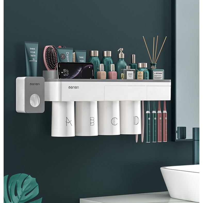 Kệ Nhà Tắm Thông Minh OENON Kèm 4 Cốc Hút Từ Tính Dính Tường Không Cần Khoan