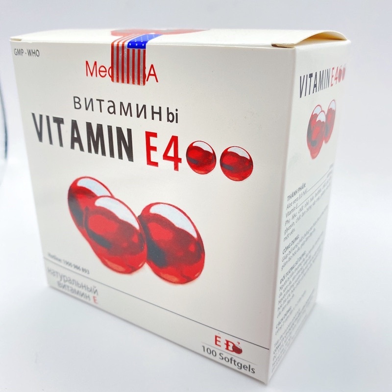 Viên uống đẹp da Vitamin E400 E Đỏ 4000mcg, Aloe vera 500mg - Hộp 100 viên