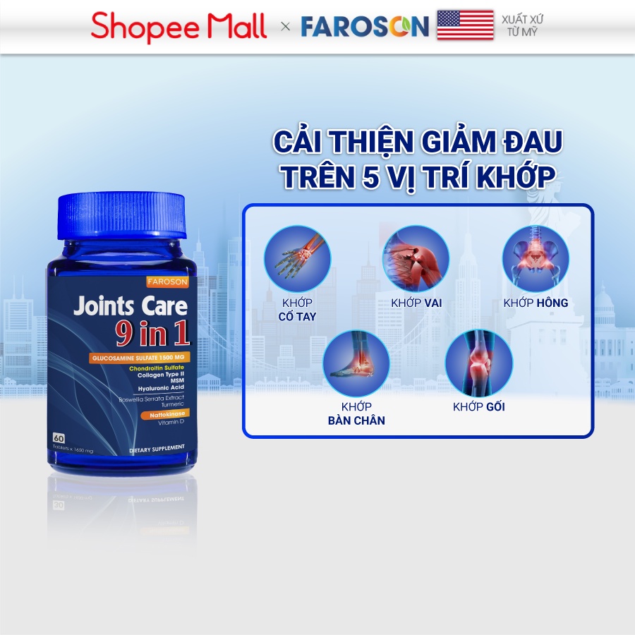 Glucosamine bổ xương khớp Faroson Joints Care 9 in 1 hộp 30 viên