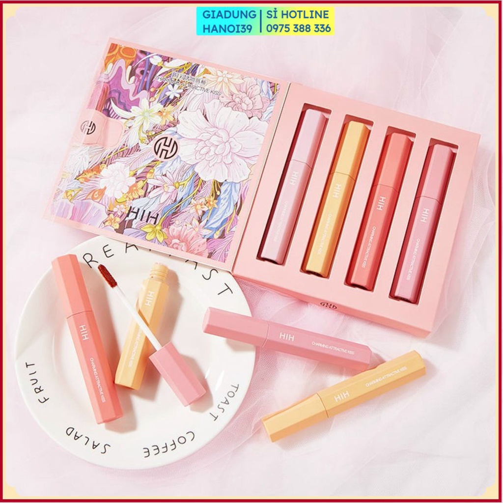 Sét 4 Cây Son Kem Bóng HIH CHARMING ATTRACTIVE KISS Hàng nội địa Trung Cao Cấp No.1213