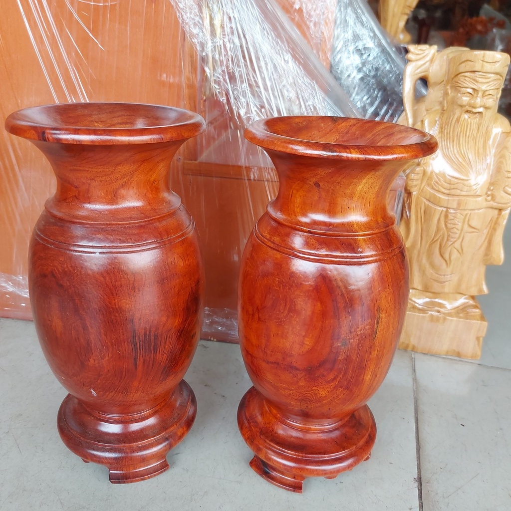 Bình cắm hoa trang trí - Lọ hoa gỗ hương nguyên khối cỡ đại cao 26cm ( 1 cái)