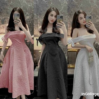 Đầm váy nữ dáng xòe họa tiết 3 màu tay nơ trễ vai (có mút ngực,có lót) trẻ trung sang trọng thanh lịch siêu xinh T123