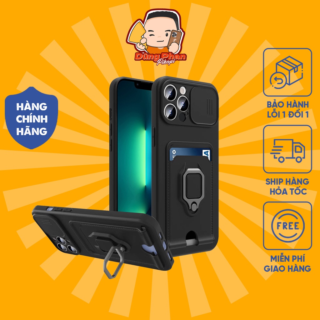 Ốp lưng iPhone 5in1 tiện lợi: Che camera, đựng thẻ, nhẫn đỡ đứng, dây đeo, chống sốc - Shop Lướt Phụ Kiện Chính Hãng