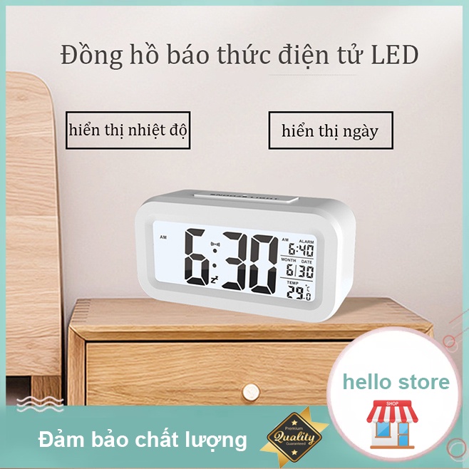 Đồng hồ báo thức kỹ thuật số điện tử LED Cảm biến thông minh Lịch thời gian Báo nhiệt độ Đồng hồ điện tử