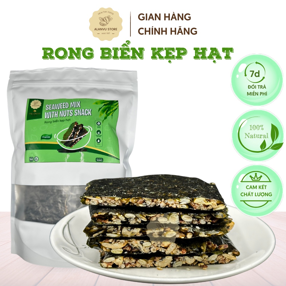 Rong Biển Kẹp Hạt Dinh Dưỡng Ăn Vặt Văn Phòng Ăn Kiêng Hiệu Quả Tốt Cho Sức Khỏe Giòn Tan Không Đường Túi Hữu Cơ 300g