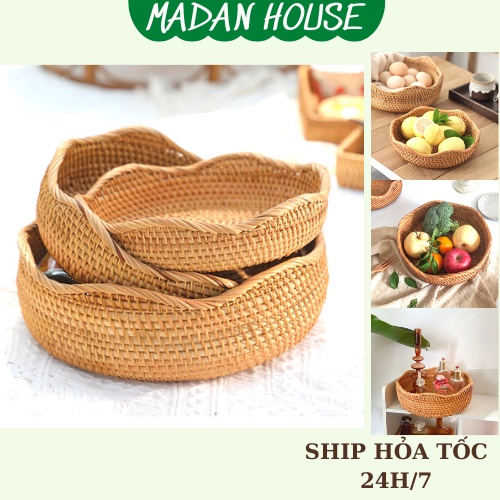 Rổ Mây Cao Cấp Đựng Đồ Khô, Đựng Trứng, Trái Cây Size 22-25-28cm- MADAN [ Hàng VN