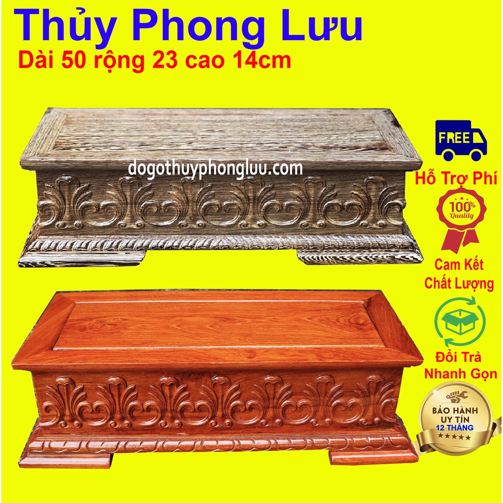 Đôn đế chữ nhật kỷ dài hoa lá tây gỗ hương cỡ 50x23x14
