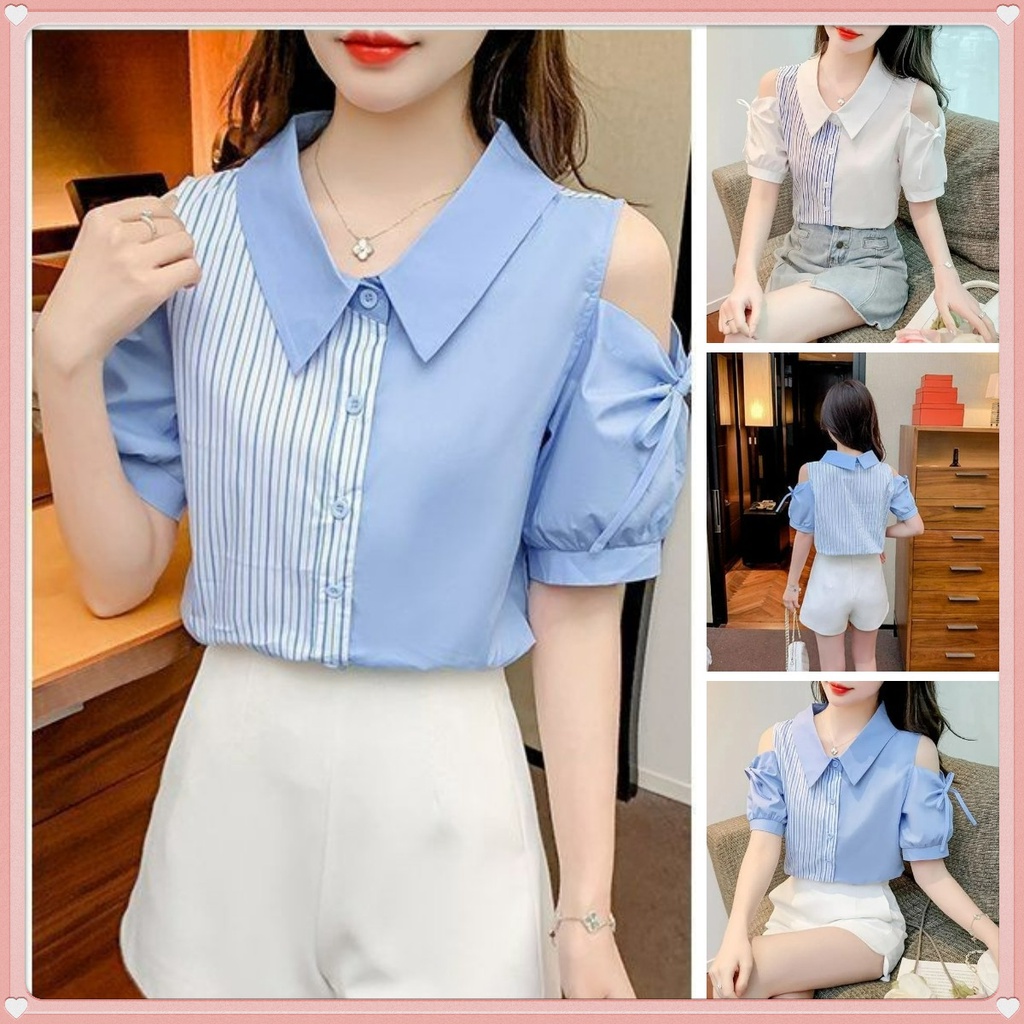Áo Sơ Mi Chiffon Tay Ngắn Hở Vai Thời Trang Mùa Hè Dành Cho Nữ