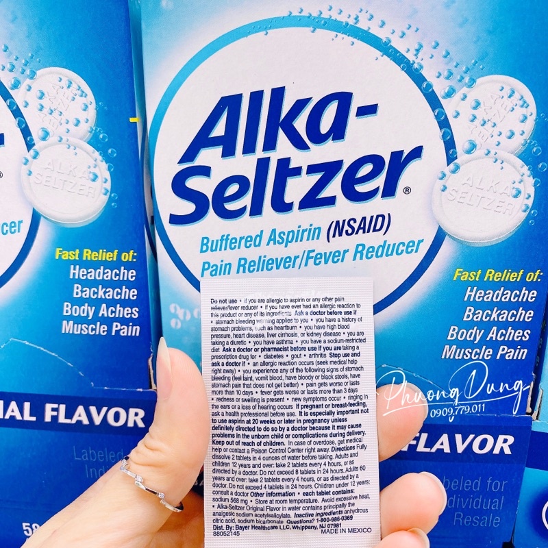 10 viên sủi Alka seltzer Original Flavor giảm đau hạ sốt nhanh chuẩn Mỹ