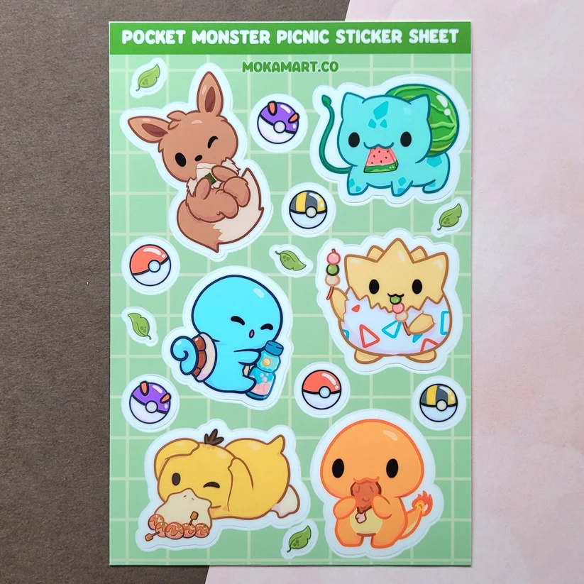 Tấm sticker Pokemon nhiều mẫu dễ thương cute TooYoo BK00343