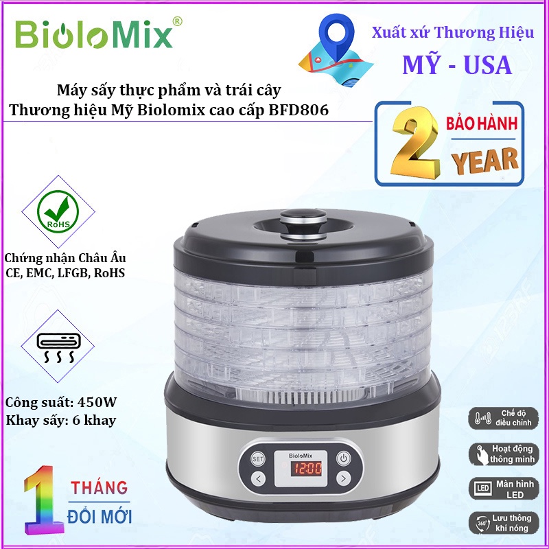 Máy sấy thực phẩm và trái cây Biolomix BFD806 BPA FREE - Giá sốc chính hãng