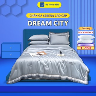 Bộ gra giường phi lụa SERENA Bộ set chăn ga drap grap phủ trải giường gối nệm đệm 5 món lụa thái mùa hè cao cấp