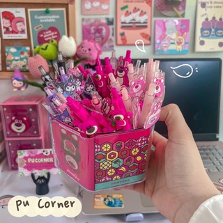 Bút bi bấm mực đen hình gấu dâu lotso , kuromi