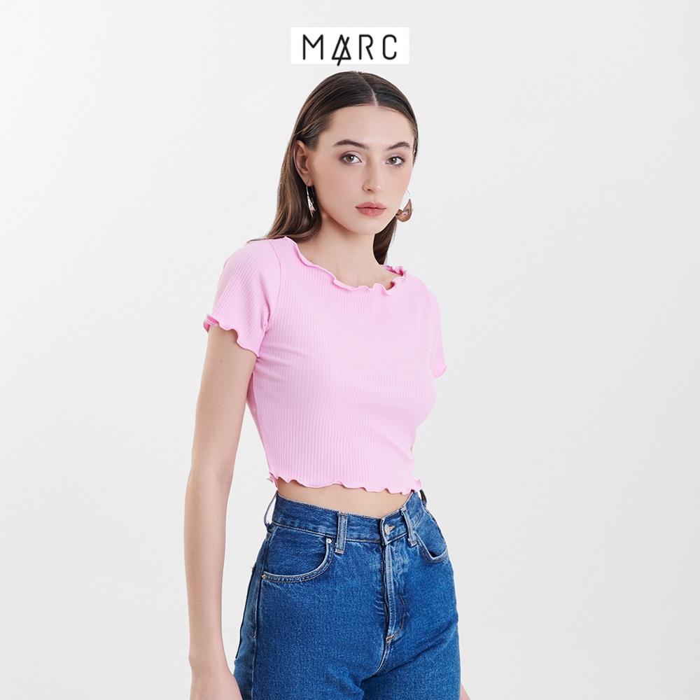 Áo thun gân croptop nữ MARC FASHION tay ngắn cuốn biên CBLT031123