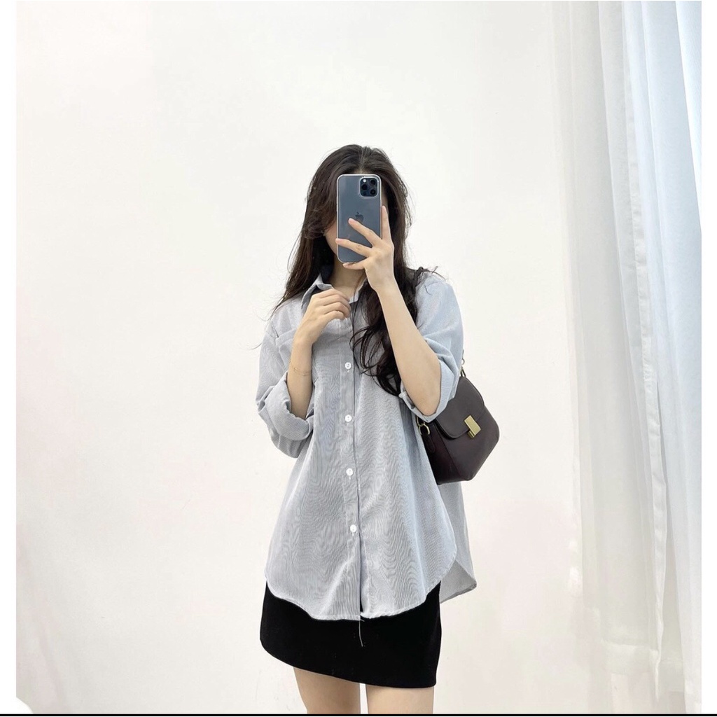 ÁO SƠ MI NỮ TRẮNG TAY DÀI DÁNG XUÔNG CỰC XINH