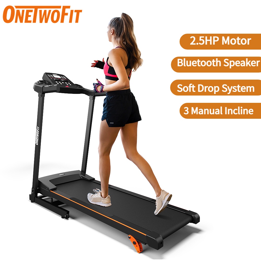 OneTwoFit Máy chạy bộ thông minh， Máy chạy bộ gấp điện Công suất 2,5 HP w/ Màn hình LCD và Giá đỡ cốc OT0332-03