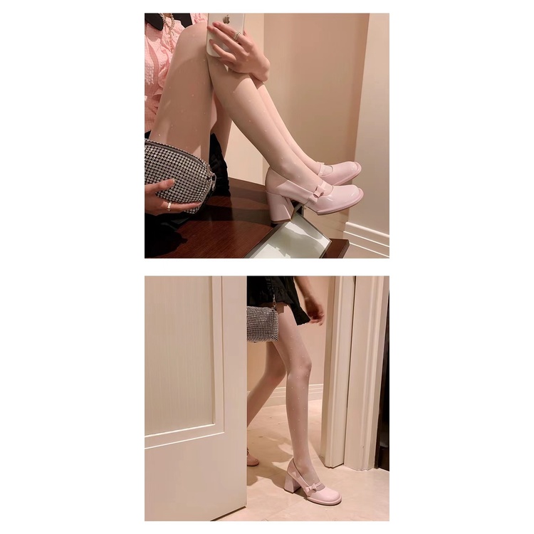 Giày Cao Gót Mũi Tròn Đính Nơ Thời Trang Cho Nữ