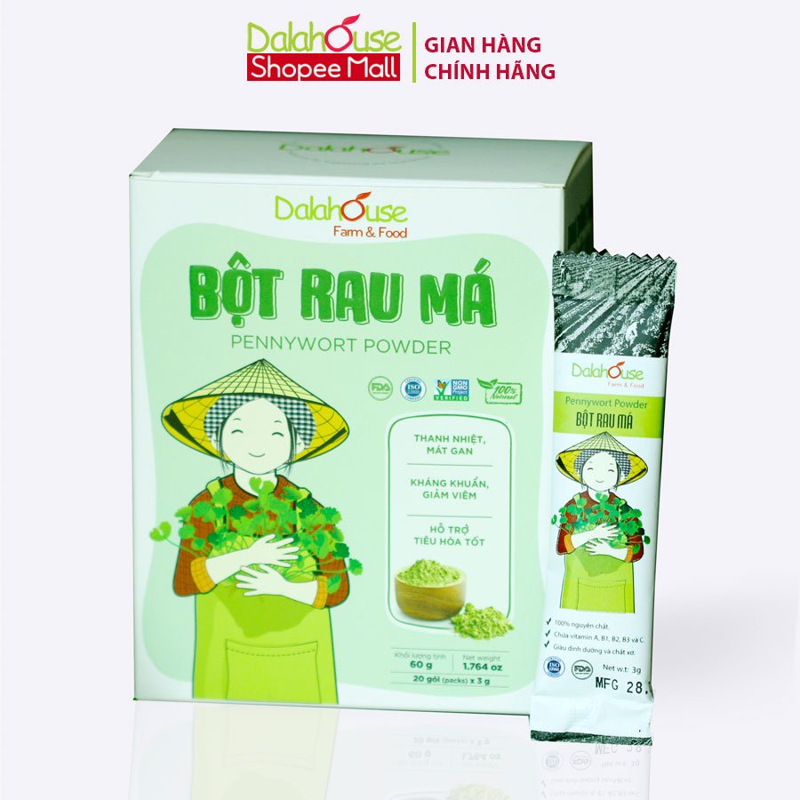 Bột Rau Má Nguyên Chất Sấy Lạnh Tiêu Chuẩn Châu Âu Dalahouse Hộp 60g Giải Độc, Mát Gan