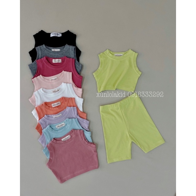 Set bộ quần áo cho bé áo thun cotton 100% áo croptop - quần legging đùi nhiều màu Xún lolakid