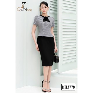 Đầm công sở CITI MODE FASHION thiết kế dáng ôm peplum kẻ caro thêu hoa phối chân váy 1 màu dh3778