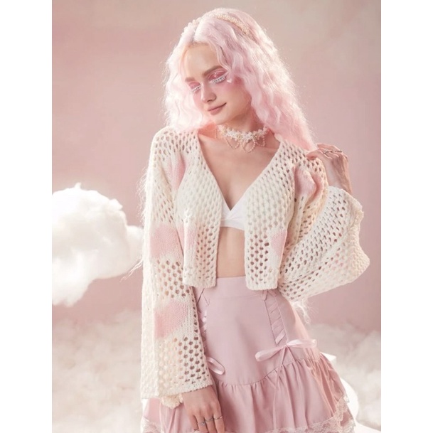 Áo Cardigans Tone Hồng - Áo Len Móc Nữ Dài Tay Dáng Ngắn Croptop Siêu Xinh