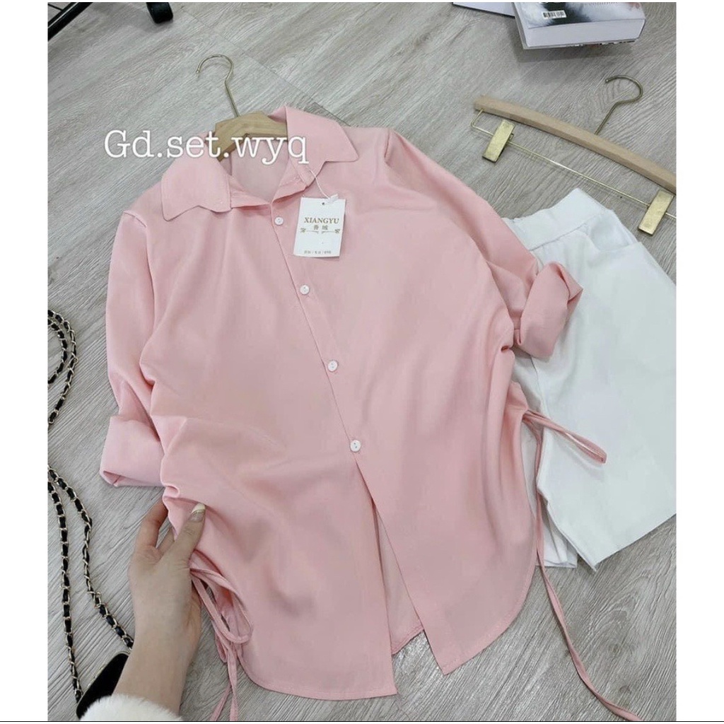 Áo sơ mi rút dây eo tay dài form rộng kiểu dấu quần, Áo sơmi nữ phông rộng đủ màu siêu xinh có hình thật