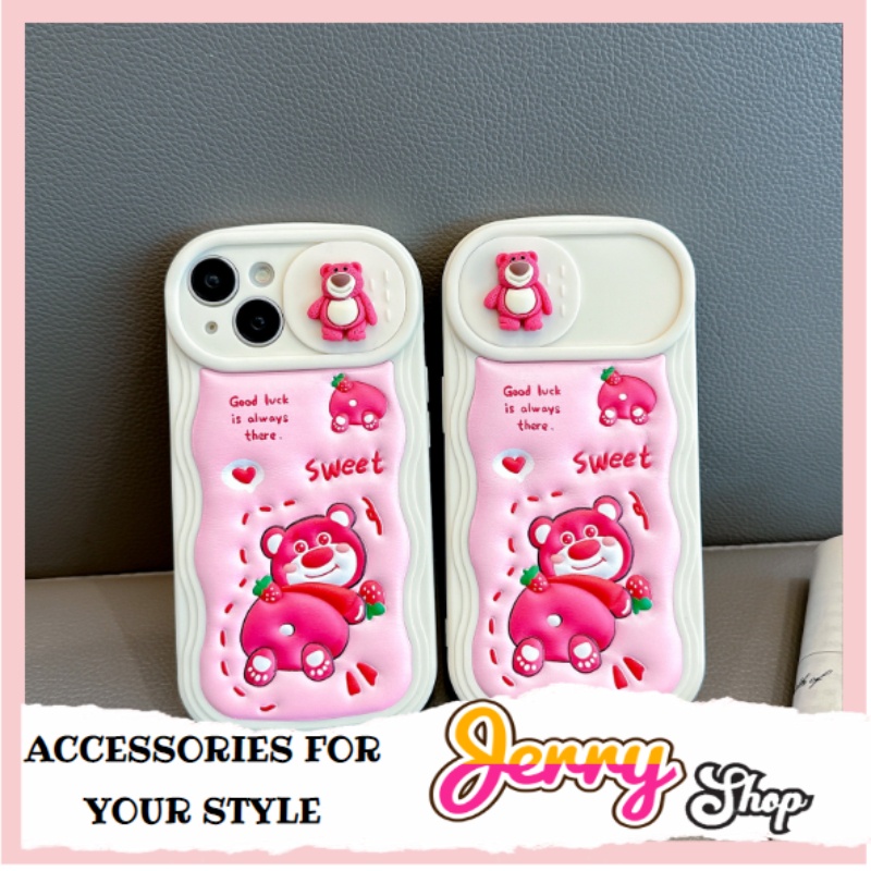 Ốp Điện Thoại Iphone TPU Vỏ Mềm Gấu Dâu Sweet Họa Tiết Dập Nổi Chống Sốc- JERRY SHOP