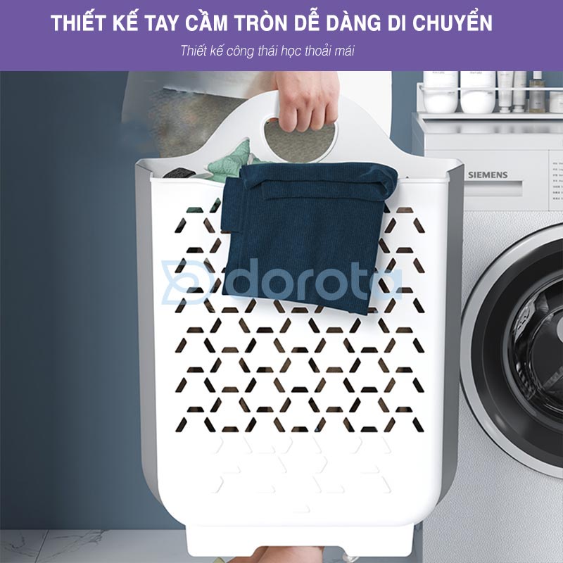 Giỏ đựng quần áo bẩn DOROTA treo đồ giặt đa năng gấp gọn có quai xách nhựa ABS cứng size lớn ATG1