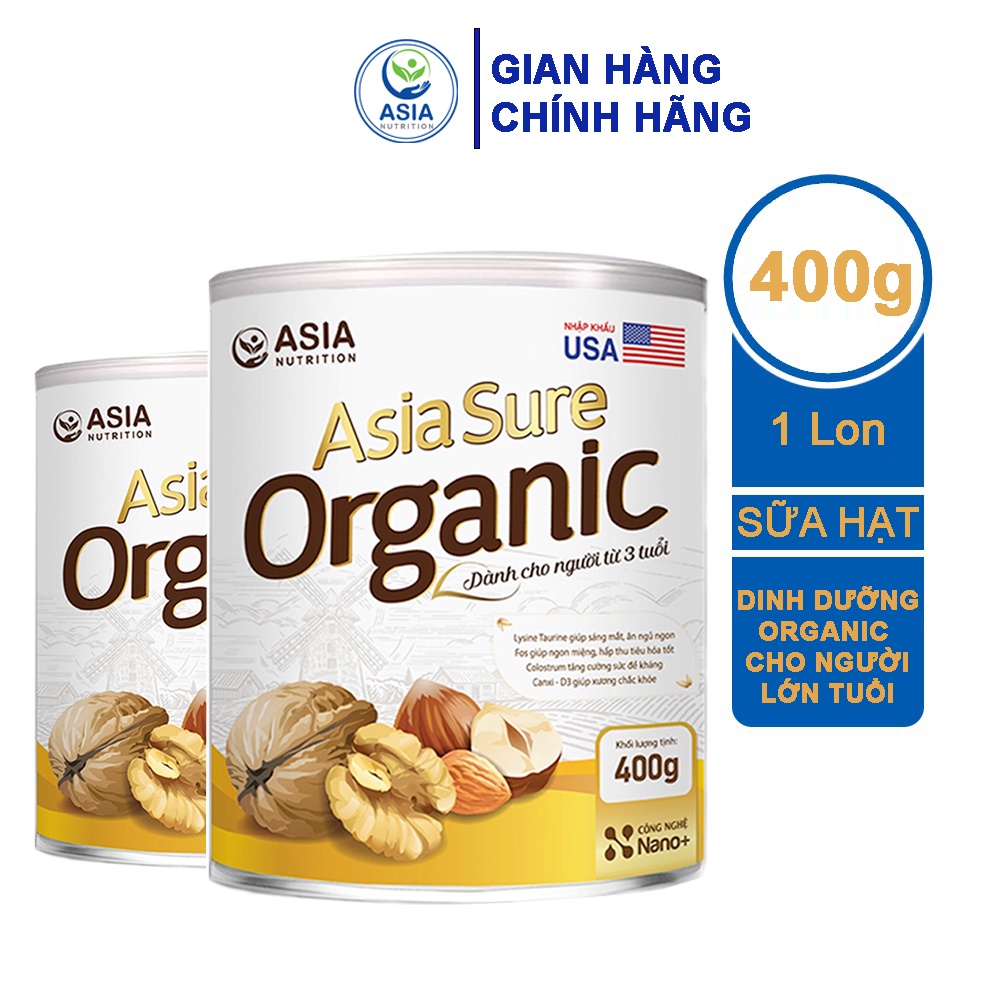 Combo 2 hộp sữa hạt Asia Sure Organic 400g thương hiệu ASIA NUTRITION tác dụng phục hồi sức khỏe tăng sức đề kháng