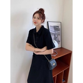 Váy polo đen cổ đức 2 túi bên