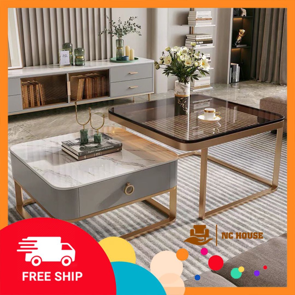 Đơn tỉnh ib shop - Bộ bàn sofa mặt đá vân mây kết hợp với mặt kính sang trọng. Bàn trà phòng khách cao cấp NC House