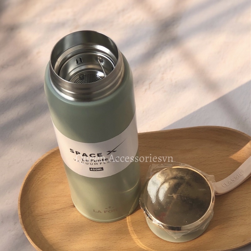 Bình giữ nhiệt pastel 450ml La Fonte nhập khẩu, túi đựng bình, ống hút inox
