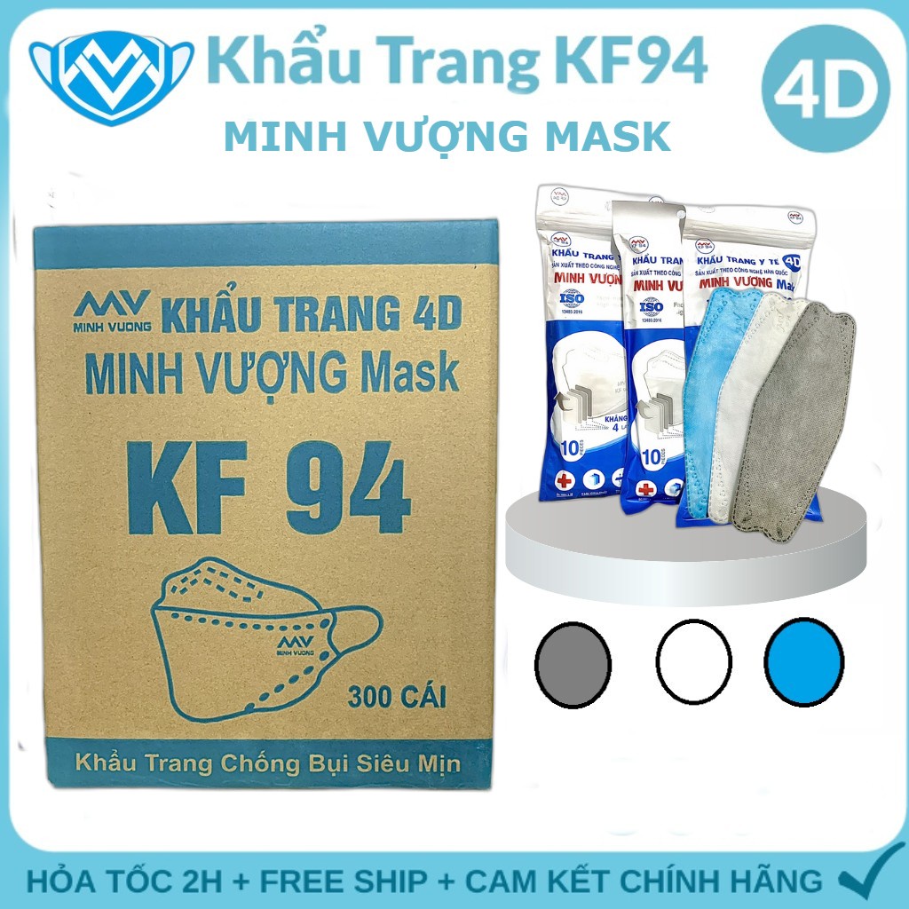 [ 1 thùng - 300 cái ] Khẩu trang 4 lớp kf94 MINH VƯỢNG - chống bụi mịn và kháng khuẩn