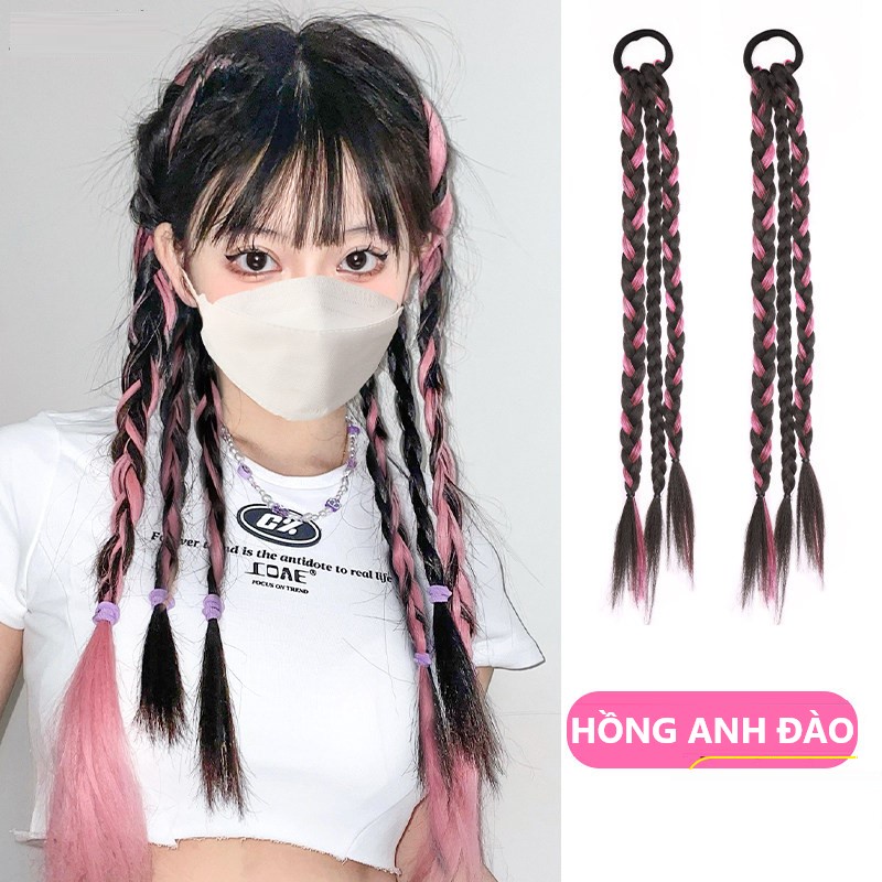 Giá 2 bên, Tóc Giả Thắt Bím Dây Buộc Tóc Tết Cá Tính kèm Light