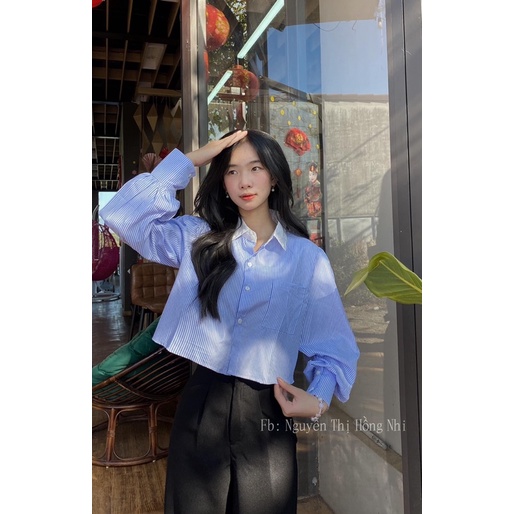 Set Quần suông voan + croptop sơ mi kẻ sọc