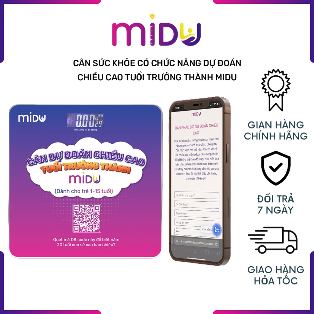 Cân sức khỏe điện tử - Có chức năng dự đoán chiều cao tuổi trưởng thành Midu
