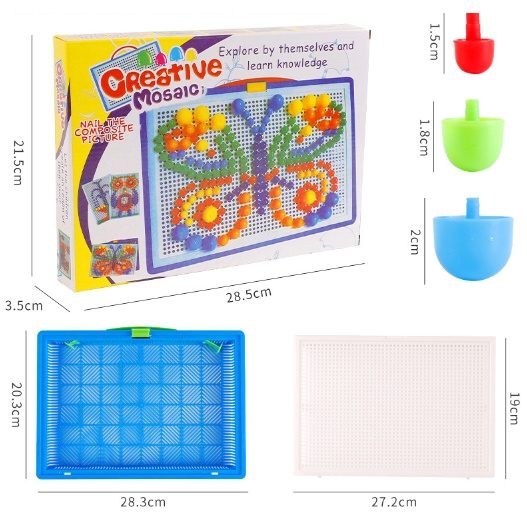 03028 Đồ Chơi Lắp Ghép Giáo Dục, Bộ Xếp Hình Nút Nấm Nhiều Màu Sắc, Bảng Gắn Hạt Size 28cm