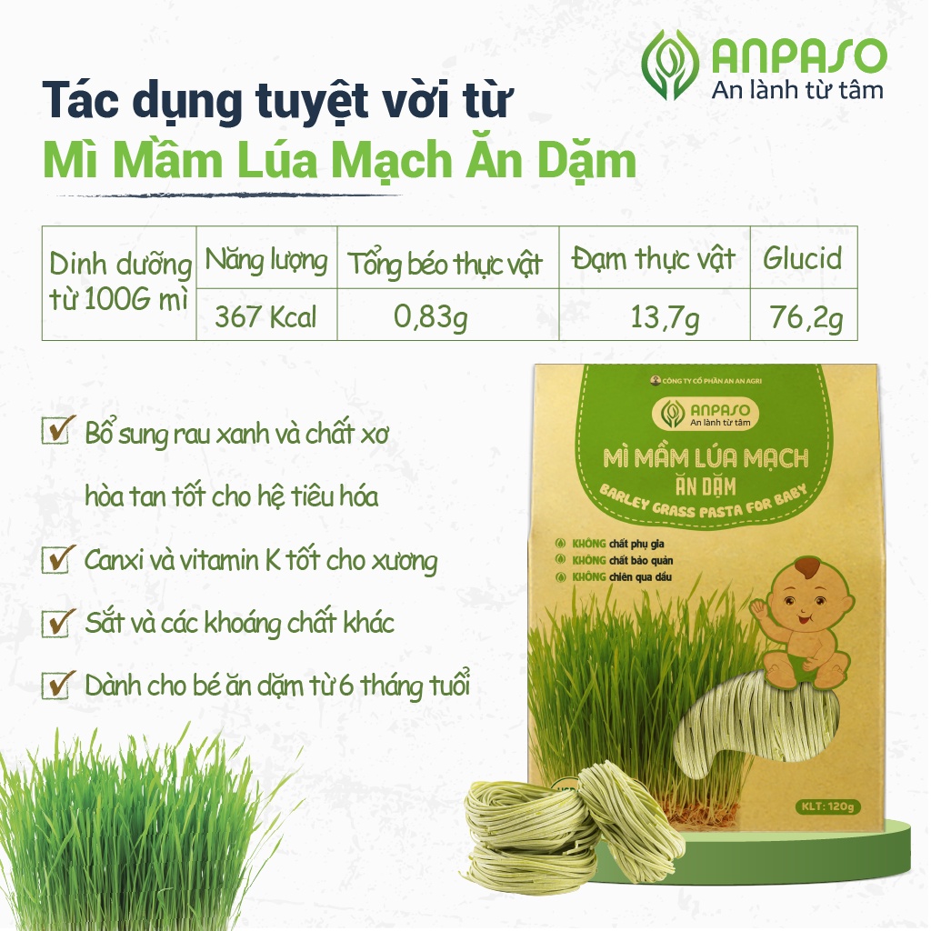 Mì mầm lúa mạch ăn dặm Anpaso - Xanhsam Organic