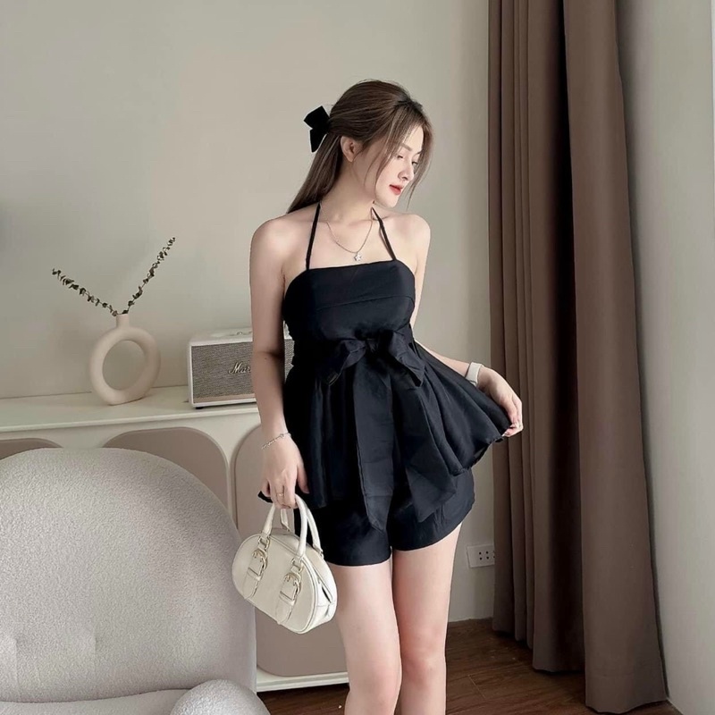 Set áo yếm cột nơ kèm quần short - Bộ 2 món áo yếm nơ sau lưng kèm quần