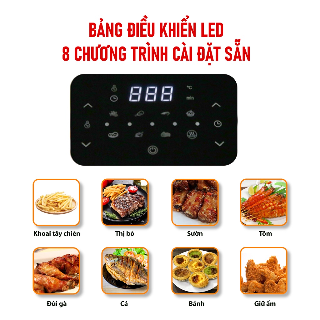 Nồi Chiên Không Dầu mobell YJ-711AD-OL Công Suất 1800W Dung Tích 8.8L Điều Khiển Cảm Ứng Kính Trong Suốt