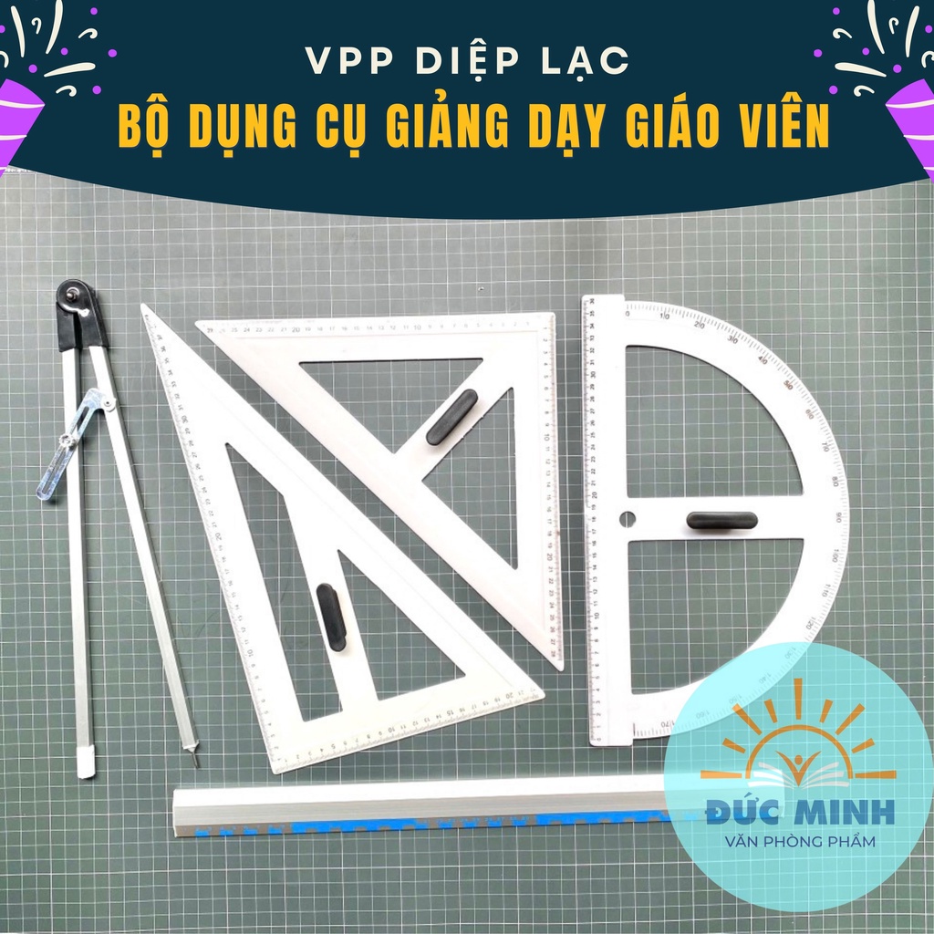 Bộ 5 thước giáo viên GIÁ RẺ hình học, compa, eke, đo độ, tam giác cân dễ dàng mang theo - vpp Diệp Lạc sỉ/lẻ