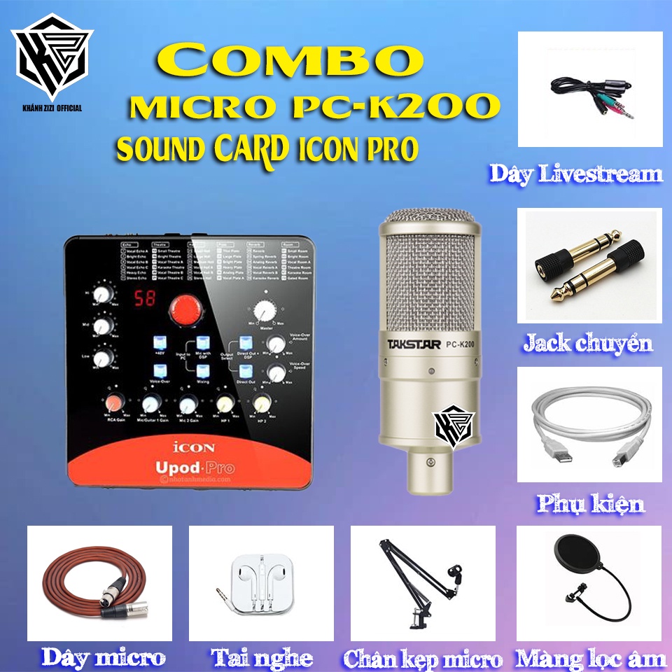 COMBO MÍC LIVE STREAM ICON UPOD PRO + MÍC PC - K200 TẶNG KÈM PHỤ KIỆN có dây, BẢO HÀNH 12 THÁNG