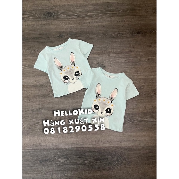 Áo thun thỏ nơ hoa xanh ngọc bé gái