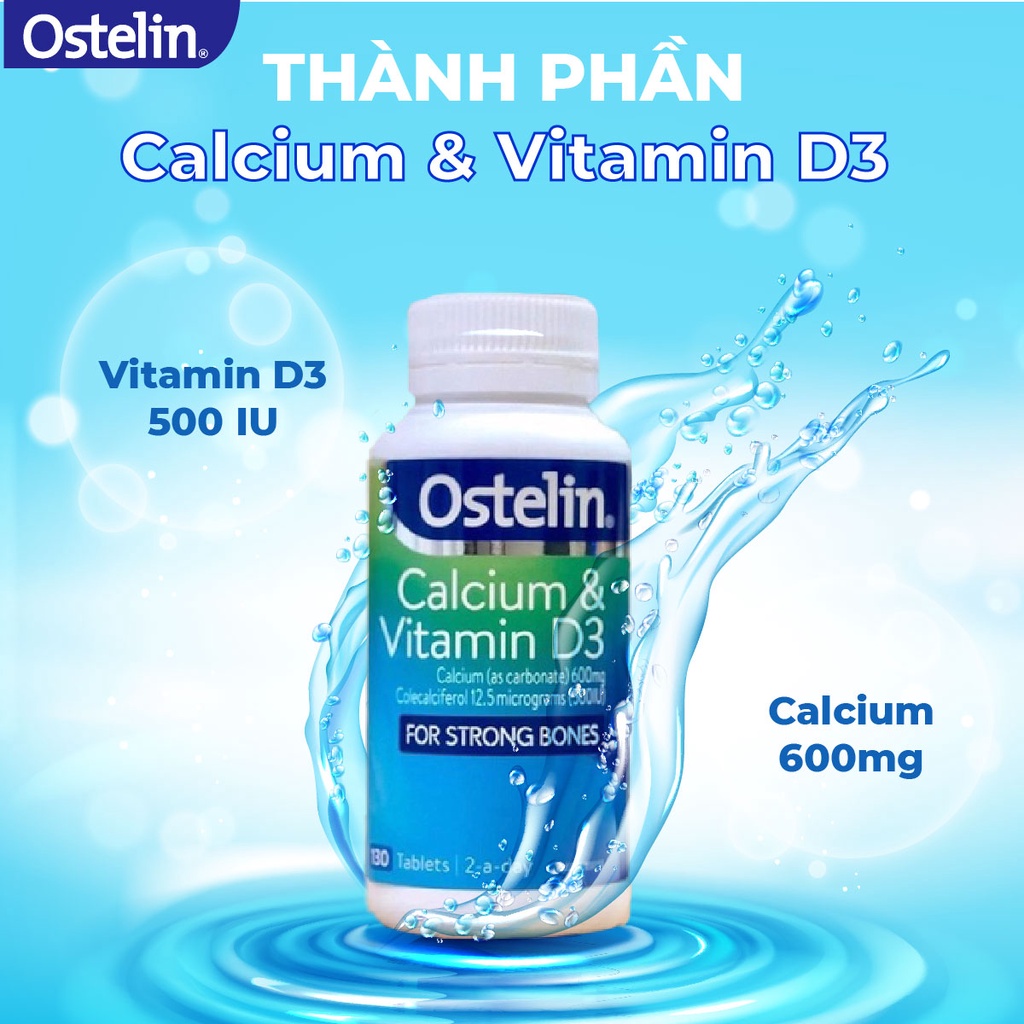 Viên uống bổ sung Canxi và vitamin D3 cho mẹ bầu Ostelin Calcium & Vitamin D3 For Strong Bones 130 viên