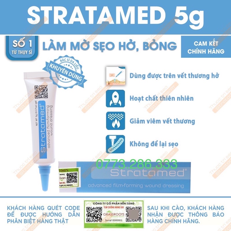 Kem sẹo stratamed 5g, Gel ngăn ngừa sẹo phẫu thuật và vết thương hở