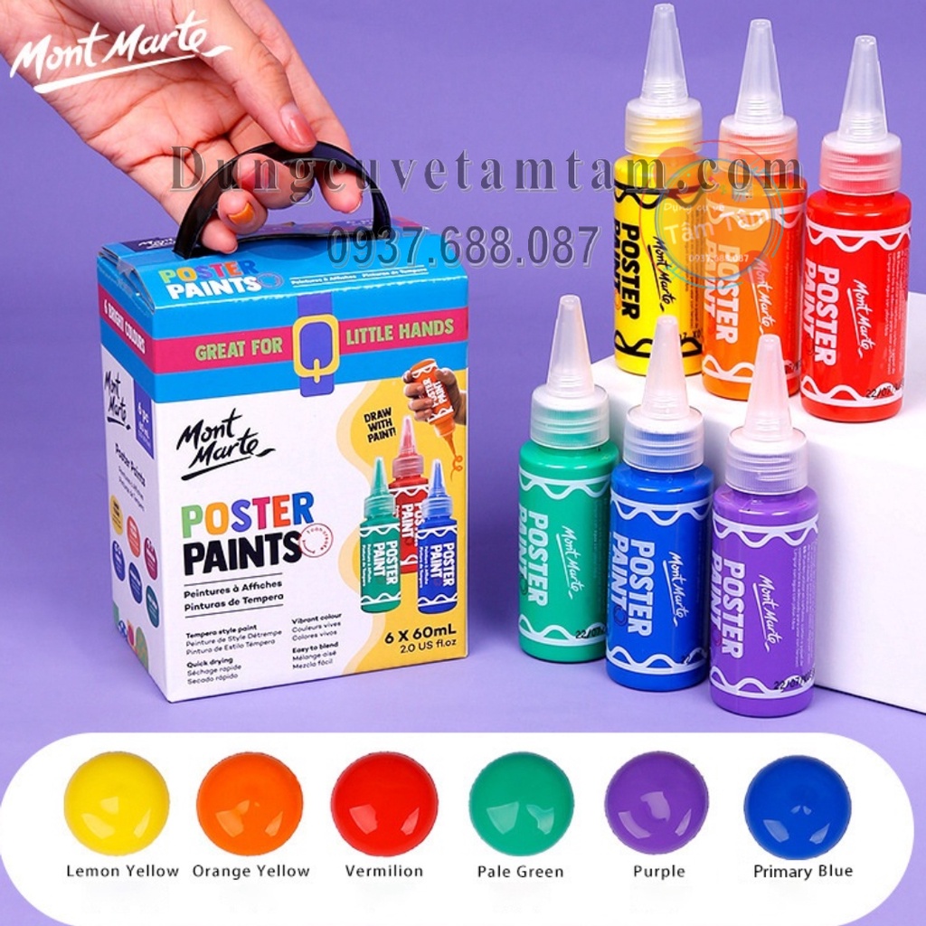 [ Tâm Tâm ]  Bộ Màu Poster Paint 6 màu,12 màu,24 màu/ Mont Marte Poster Paint 6 Màux60ml-12 Màux60ml-24 Màux60ml