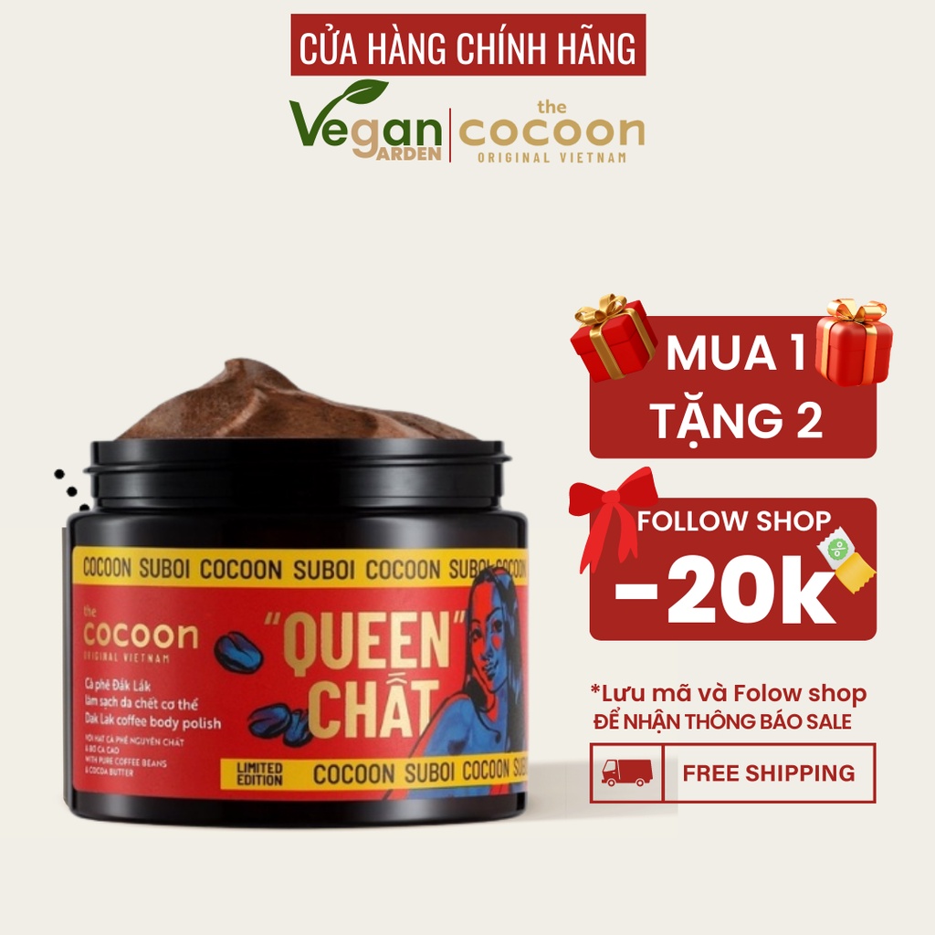 Bộ cà phê Đăk Lăk làm sạch da chết cơ thể cocoon 200ml + son cà phê tẩy da chết môi cocoon 5g - Thuần Chay Vegan Garden