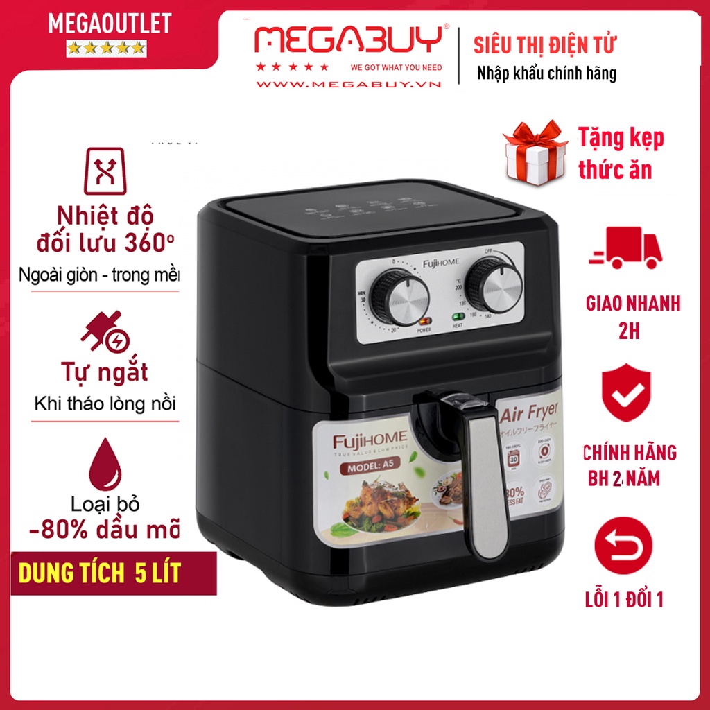 Nồi chiên không dầu 5L nhập khẩu Nhật Bản Fujihome, nồi chiên k dầu cơ 5L chống dính cao cấp tự ngắt tiết kiệm điện