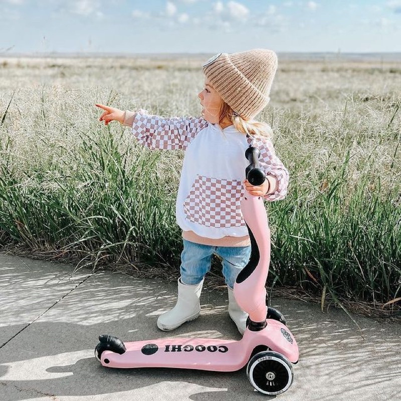 Xe scooter 3 in 1 Cooghi Velo Kids cho bé 1-5 tuổi kết hợp chòi chân có cần đẩy, đèn LED